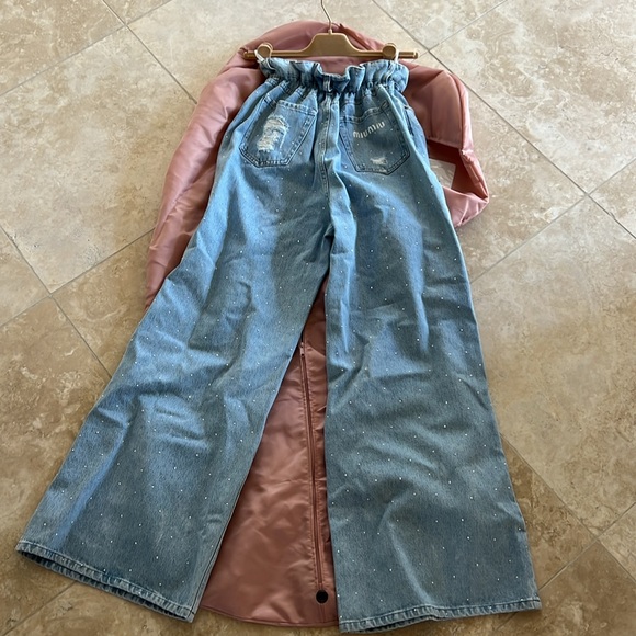 100% AUTHENTIC MIU MIU EMBELLISHED WIDE-LEG JEANS - Picture 9 of 10